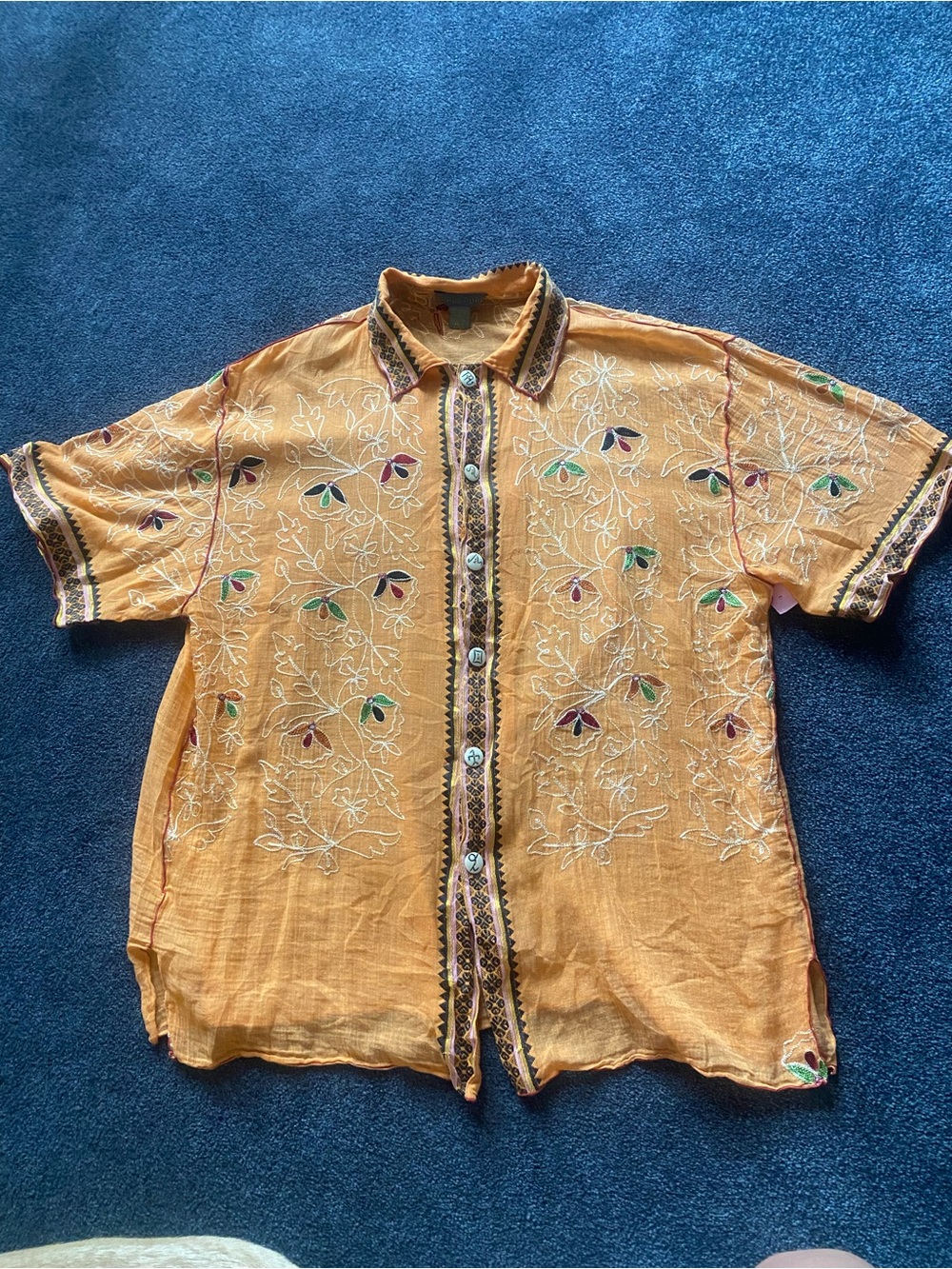 Paul Ropp Embroidered Short-Sleeve button-down - hand embroidered